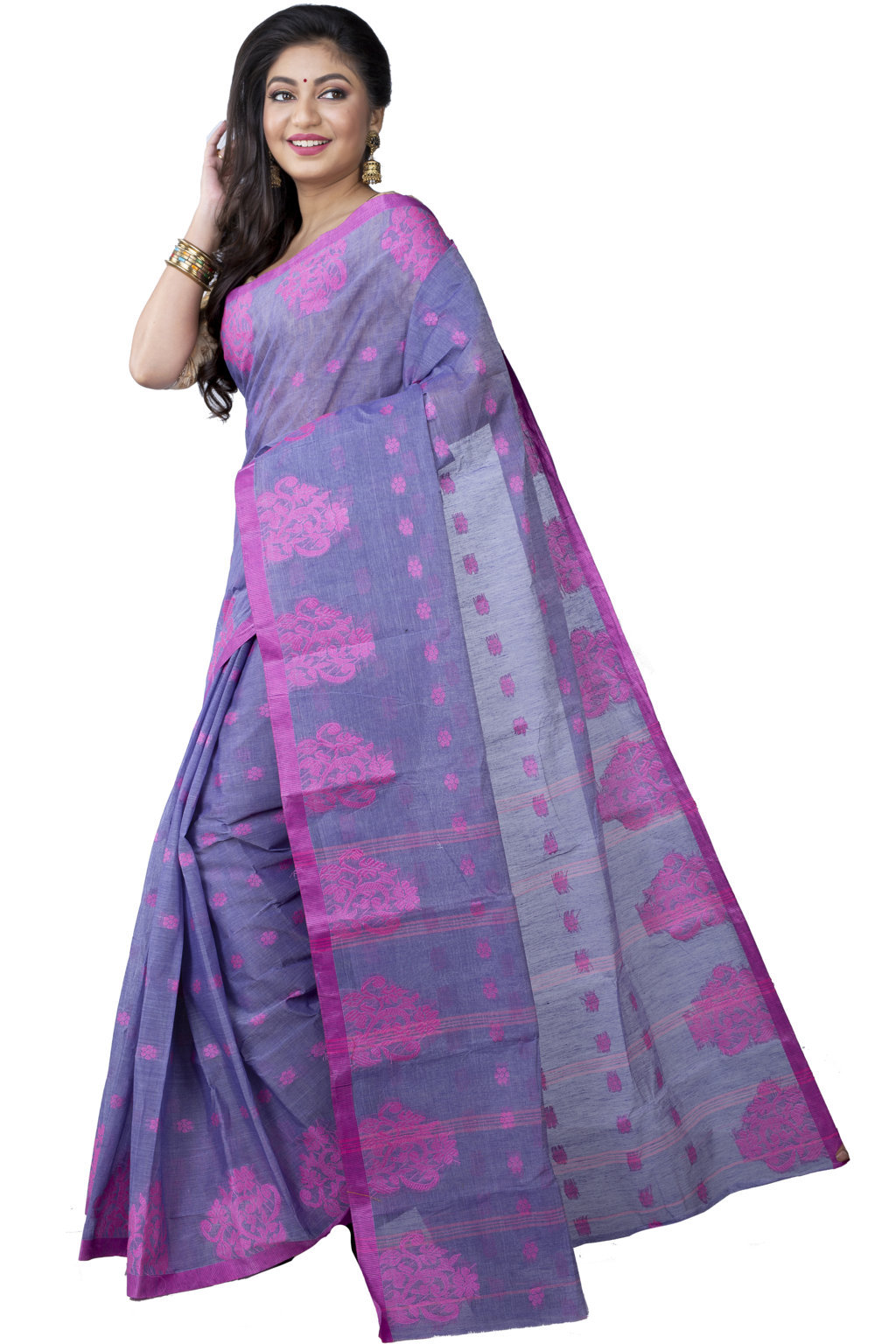 Light Blue Pure Cotton Botgach Tant Saree (538)